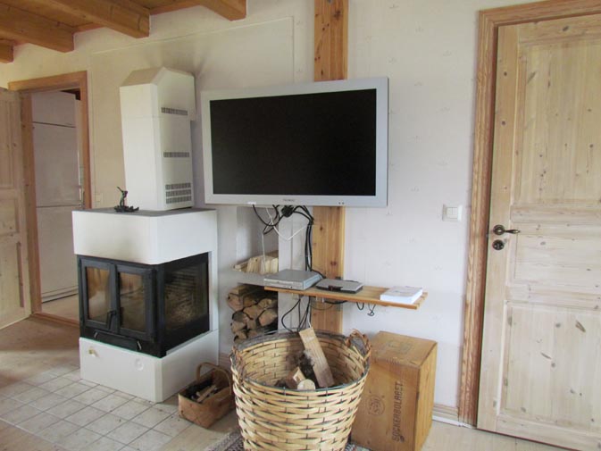 Wohnraum mit Kamin und TV